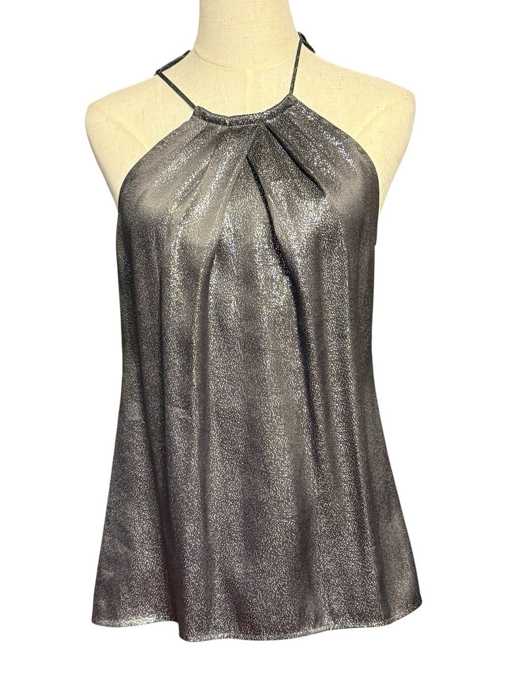 Ann Taylor Silk Metallic Halter Top Size 6 Silver Shimmer Party Cocktail Blouse